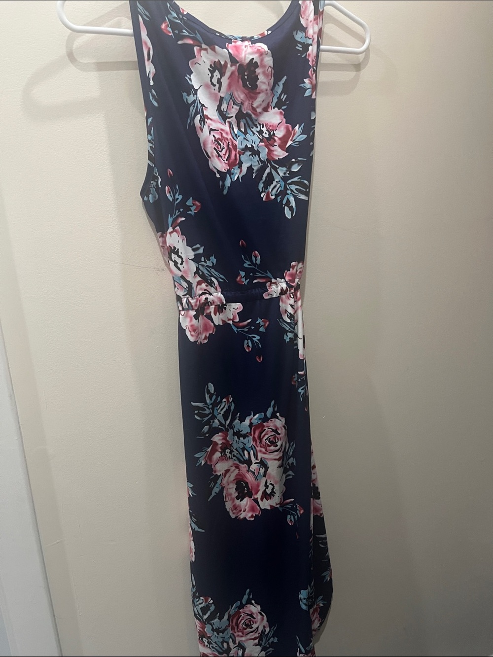 4 for $ 20 Navy Floral Midi Dress with Tie Waist